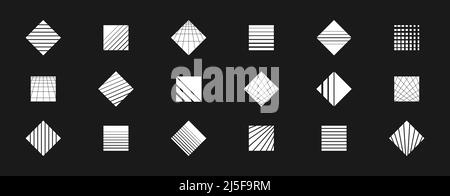 Insieme di elementi di progettazione a onde retrogonde. Forme quadrate e rombo con strisce e griglie prospettiche. Forma quadrata tratteggiata. Confezione di stile retrofondave 1980s Illustrazione Vettoriale