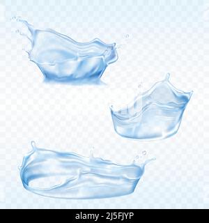 Set di spruzzi d'acqua vettoriali in stile realistico Illustrazione Vettoriale