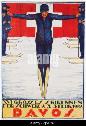 Poster Vintage 1920s Winter Sports - Davos , 1922 Foto Stock