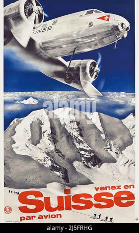 Poster di viaggio vintage 1930s - venez en Suisse, - Swiss Airways, 1935 Suisse, Schweiz, Svizzera Foto Stock