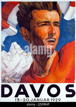 Poster delle Olimpiadi invernali vintage 1928 - Davos Foto Stock