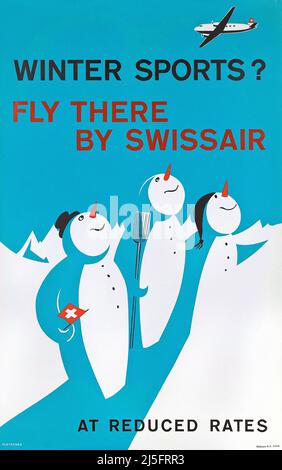 Poster Svizzair Travel Vintage 1930s - Sport invernali? Volate lì da Swissair , ca. 1936 ,di Fredi Pletscher Foto Stock