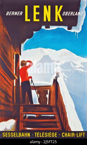 POSTER SVIZZERO VINTAGE - Lenk, Berner Oberland Schweiz, Oberland Bernois Suisse Foto Stock