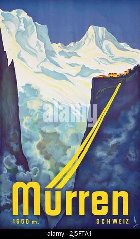 Poster Vintage 1930s - MURREN - Sport invernali. Svizzera Foto Stock