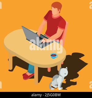 Illustrazione vettoriale di un lavoratore freelance che lavora sul lato in uno stile piatto. Illustrazione Vettoriale