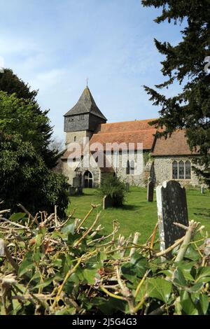 St James la Grande chiesa a Elmsted sulle Kent Downs sopra Ashford, Kent, Inghilterra, Regno Unito Foto Stock