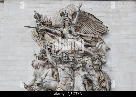 Parigi: Partenza del 1792 (o la Marseillaise) di Francois Rude, uno dei quattro principali gruppi scultorei dell'Arco di Trionfo Foto Stock