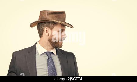 Siate unici in voi stessi. Lato superiore del manager. Manager in cappello cowboy. Amministratore delegato Foto Stock