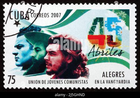 CUBA - CIRCA 2007: Un francobollo stampato a Cuba mostra l'Unione dei giovani comunisti, 45th anni, circa 2007 Foto Stock