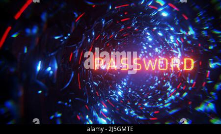 Il concetto di protezione dei dati con una password complessa. Violazione delle password. 3d rendering. Foto Stock