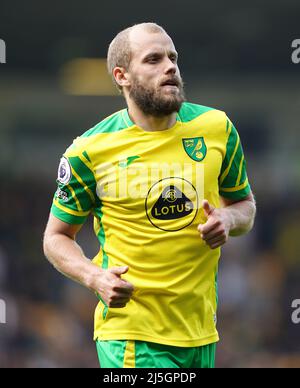 Teemu Pukki di Norwich City durante la partita della Premier League a Carrow Road, Norwich. Data foto: Sabato 23 aprile 2022. Foto Stock