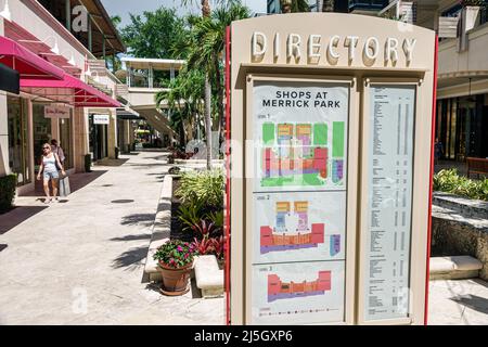 Miami Florida Coral Gables Shops at Merrick Park elegante centro commerciale all'aperto Store mappa Foto Stock