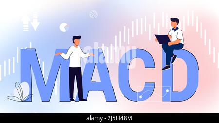 MACD Moving Average Convergence Divergence Indicator Technical analysis Stock and cryptocurrency Exchange graph, forex analytics and trading market ch Illustrazione Vettoriale