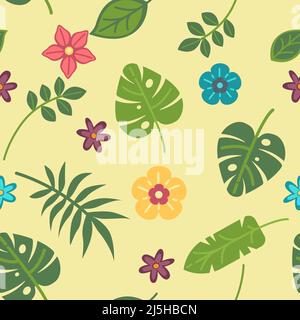 Estate tropicale ed esotico foglie e fiori Illustrazione Vettoriale