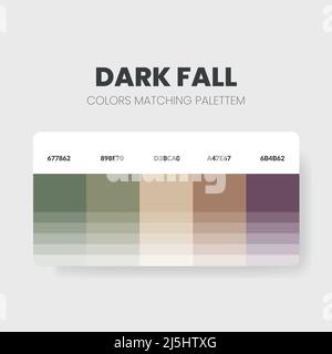 Le tavolozze o gli schemi di colori scuri cadenti sono combinazioni di trend e guide della tavolozza quest'anno; le sfumature di colore della tabella in RGB o ESADECIMALE. Un campione di colore Illustrazione Vettoriale