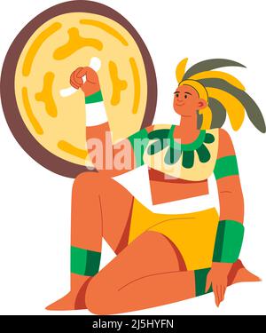 Imperatore maya o azteco o re, guerriero soldato Illustrazione Vettoriale