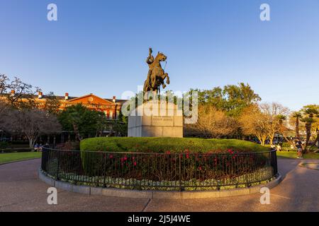 New Orleans, LOUISIANA - 3 aprile 2022: Statua del generale maggiore Andrew Jackson a New Orleans. Foto Stock