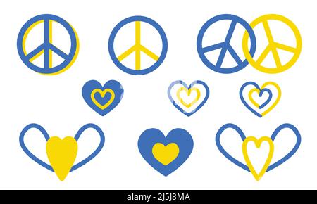 Amore elemento clipart Ucraina. Cuori vettoriali blu e giallo, colori pacifici della bandiera Ucraina Illustrazione Vettoriale