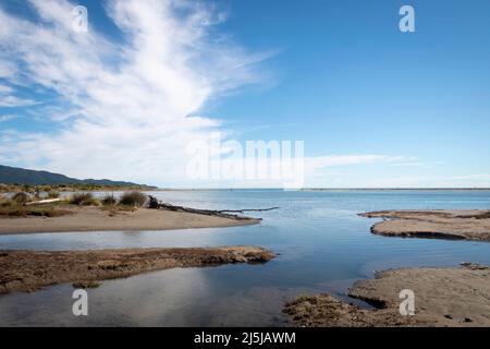 Piscine di marea, Paraparaumu Beach, Kapiti District, Isola del Nord, Nuova Zelanda Foto Stock