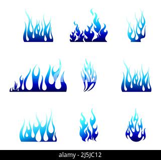 Icone fuoco in blu gradiente di colore su sfondo bianco Set 4 Illustrazione Vettoriale