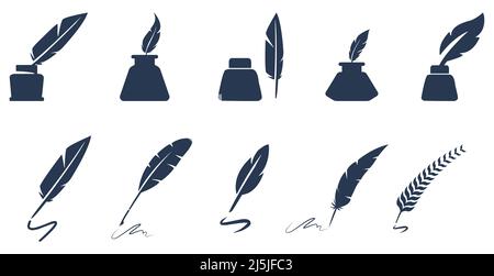 Set di icone vettoriali del pozzetto di inchiostro o del contenitore di inchiostro Illustrazione Vettoriale
