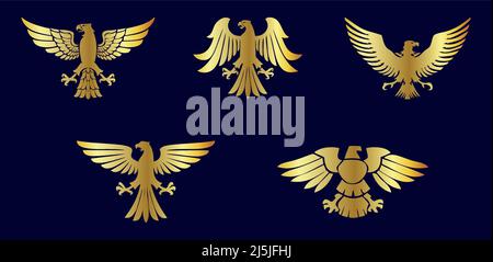 Elemento vettoriale Golden Eagle impostato su sfondo blu Illustrazione Vettoriale