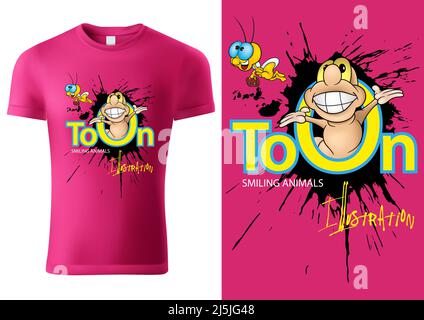 T-shirt rosa per bambini con Worm sorridente a braccia aperte Illustrazione Vettoriale