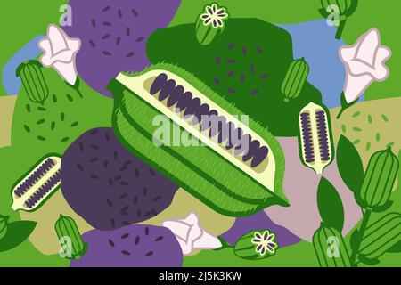 Elementi di sesamo e semi senza giunture astratto pattern vettoriale di fondo Illustrazione Vettoriale