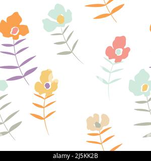 Motivi floreali senza cuciture con rose basate su ornamenti tradizionali di arte popolare. Fiori colorati su sfondo bianco. Illustrazione vettoriale. Semplice Illustrazione Vettoriale