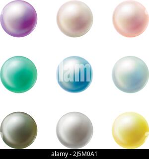 Pulsanti o icone a magnete tondo bianchi di vari colori con riflessi lucidi 3D set vettoriale realistico isolato su sfondo bianco. Dolce caramella colorata dr Illustrazione Vettoriale