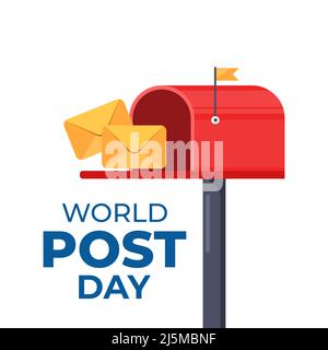 Modello di progettazione mondiale dopo giorno. Design per biglietti d'auguri, striscioni o stampe. Mailbox con bandiera in rilievo, con sportello aperto e lettere all'interno. Vettore i Illustrazione Vettoriale