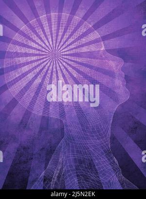 Donna testa mesh e pop art travi sfondo. Rendering 3D Foto Stock