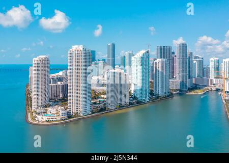 Vista panoramica di Brickell Key a Miami, Florida Foto Stock