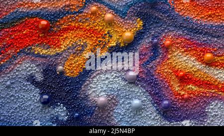 Astratto fluido acrilico Art. Bello sfondo di piccole particelle multicolore. Flussi di vernice turbolenti. 3d rendering dell'immagine. Foto Stock