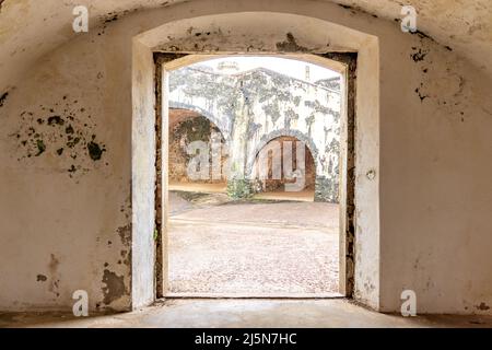 Immagine dettagliata di elementi architettonici a e Morro in Old San Juan, Porto Rico Foto Stock