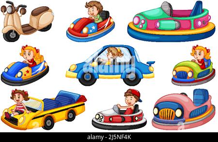 Set di bambini che cavalcano Go-Kart illustrazione Illustrazione Vettoriale