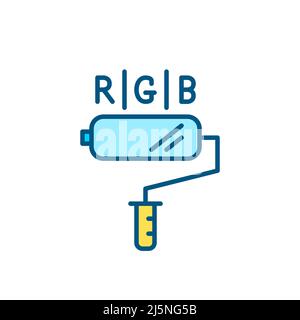 Rullo per imbianchino con simbolo rgb. Pixel Perfect, icona del colore della linea di traccia modificabile Illustrazione Vettoriale