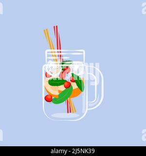 Limonata in lattina da bere e fette di pesca fresca Illustrazione Vettoriale