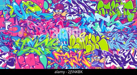 Colorato senza cuciture moderno Abstract Urban stile hiphop Graffiti Street Art Pattern. Modello sfondo illustrazione vettoriale Illustrazione Vettoriale