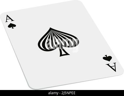 ACE di spades Play Card vettore nella progettazione prospettica. Sfondo bianco isolato. Illustrazione con il logo di un'asso che si trova sul tavolo. Illustrazione Vettoriale
