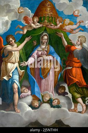 Incoronazione della Vergine - olio su tela - posto dell'Italia settentrionale della fine del XVI secolo - Desenzano (Bs), Italia,Duomo di Santa Mar Foto Stock