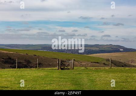 Una vista della città di Lewes da vicino Monte Caburn in Sussex Foto Stock