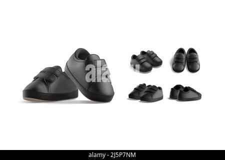 Bianco nero paio di scarpe bambino mock up, viste diverse Foto Stock