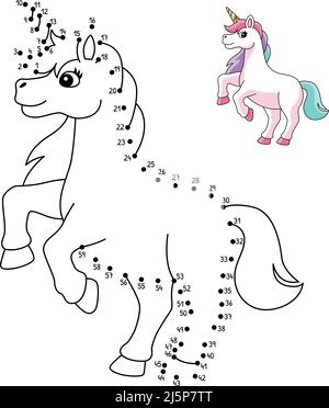 DOT to Dot Unicorn in Candy Land isolato Illustrazione Vettoriale