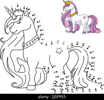 DOT to Dot Unicorn Princess colorazione isolata Illustrazione Vettoriale