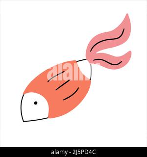 Pesce sorridente carino con faccia icona bambino disegnato a mano in stile doodle Illustrazione Vettoriale