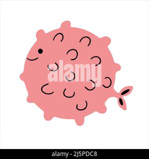 Carino pesce puffer disegnato a mano in stile doodle Illustrazione Vettoriale