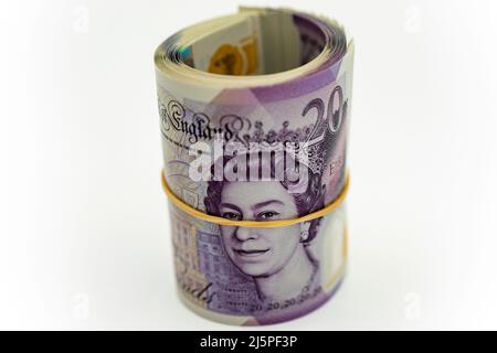 £1000 in banconote da venti libbre Foto Stock