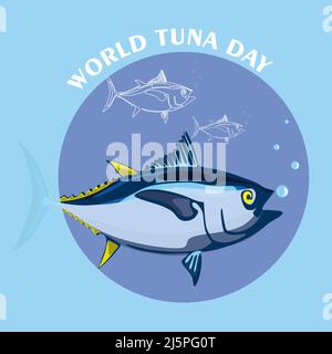 Illustrazione di un pezzo stilizzato vettoriale del giorno del tonno del mondo Illustrazione Vettoriale
