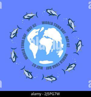 Illustrazione di un pezzo stilizzato vettoriale del giorno del tonno del mondo Illustrazione Vettoriale
